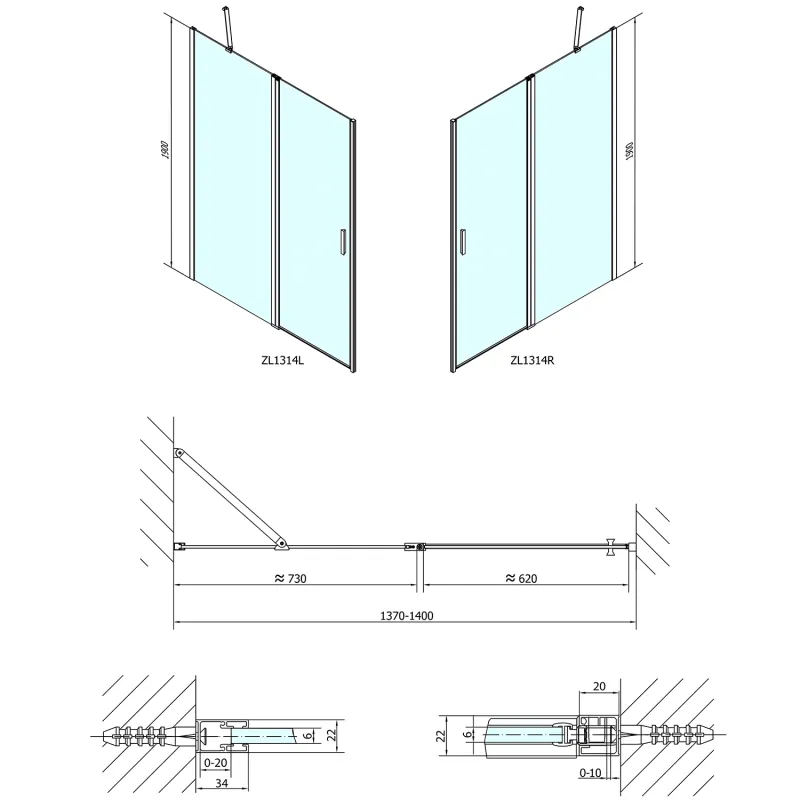 ZOOM LINE sprchové dveře 1400mm, čiré sklo (ZL1314)
