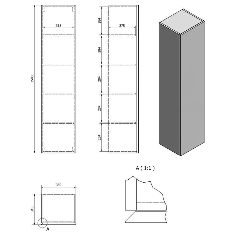 ALTAIR vysoká skříňka 35x150x31cm, bílá (AI150)