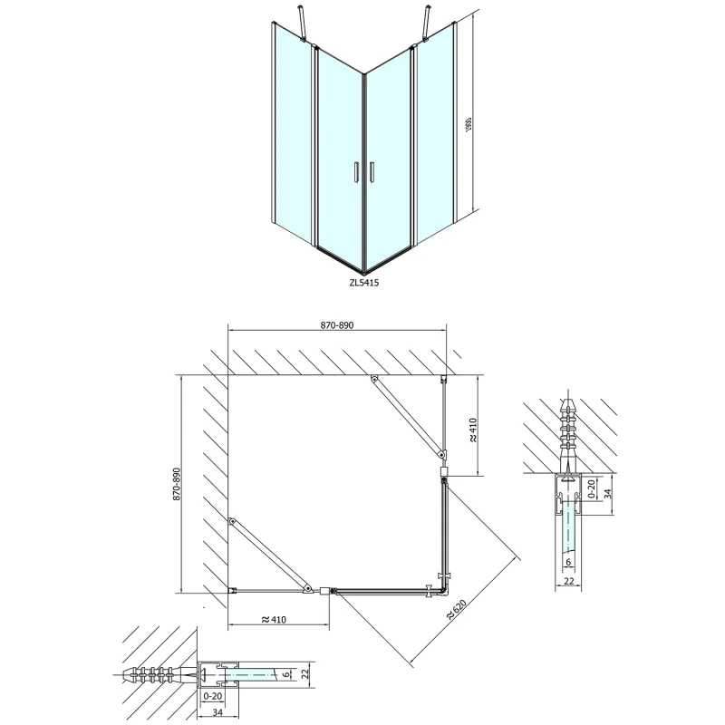 ZOOM LINE čtvercová sprchová zástěna 900x900mm, čiré sklo (ZL5415)