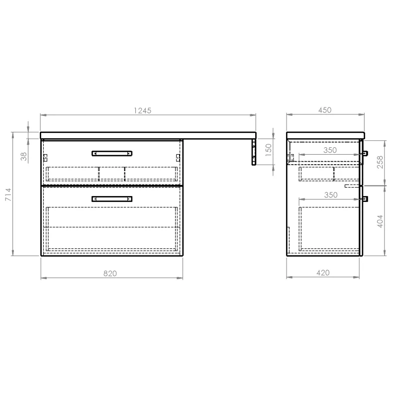 VEGA umyvadlová skříňka s deskou VEGA a podpěrnou konzolí, 124,5x71,4x45 cm, dub pla (VG883-02)