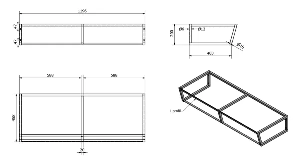 SKA konstrukce pod umyvadlo/desku 1200x200x460mm, bílá mat (SKA214)
