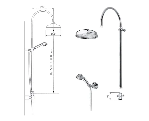 ANTEA sprchový sloup k napojení na baterii, hlavová, ruční sprcha, chrom (SET021)