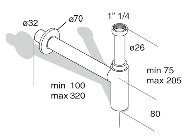 MINITOTI sifon pro umývátko, 5/4", odpad 32mm, černá mat 1