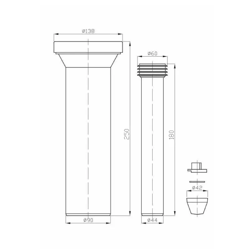 WC dopojení -set, přímé 250 mm, propojovací díl 180 mm (159.322.0)