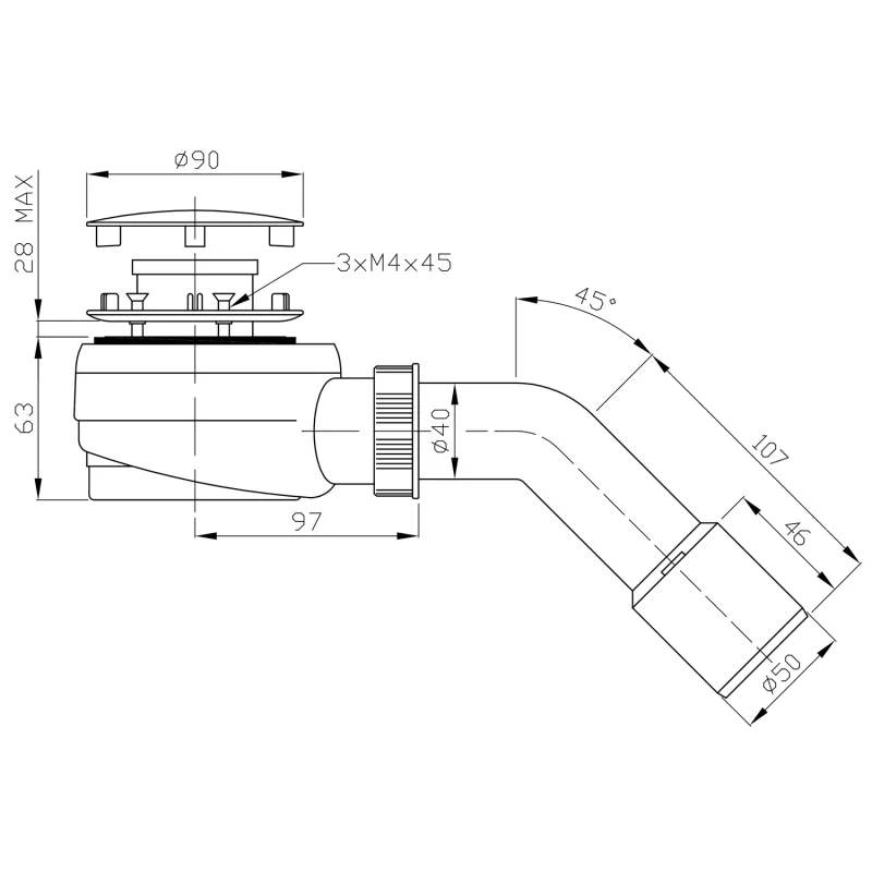 Vaničkový sifon nízký, průměr otvor 60 mm, DN40/50, krytka leštěný nerez (162.640.3)