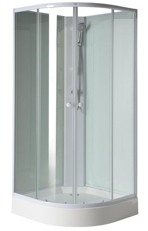 AIGO čtvrtkruhový sprchový box 900x900x2040 mm, bílý profil, čiré sklo (YB93)