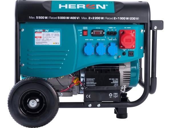 HERON 8896414 - elektrocentrála benzínová 13HP/5,5kW/6,8kVA (400V), 2x2,2kW (230V), elektr