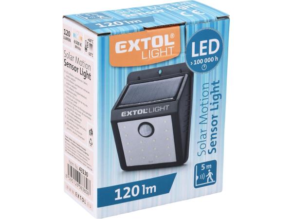 EXTOL LIGHT 43130 - světlo nástěnné s pohybovým čidlem, 120lm, solární nabíjení
