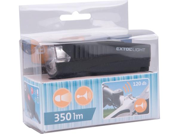 EXTOL LIGHT 43137 - světlo bílé na kolo 350lm, USB nabíjení, klakson, 5W LED