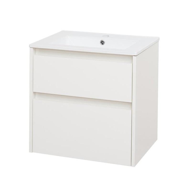 MEREO MP6466 Opto, koupelnová skříňka s keramickým umyvadlem 61 cm, bílá, dub, bílá/dub, černá