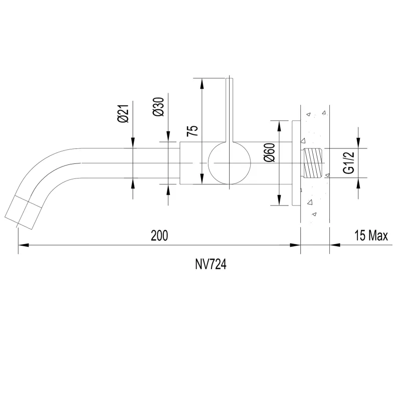 TORI nástěnný ventil, 1/2", chrom (NV724)