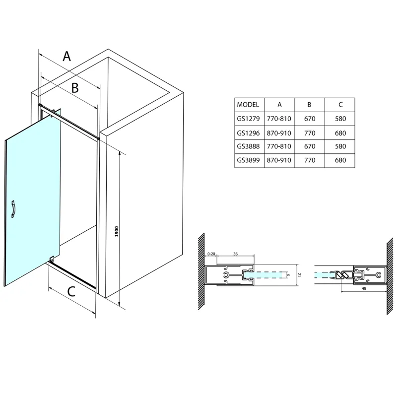 SIGMA SIMPLY sprchové dveře otočné, 800 mm, sklo Brick (GS3888)