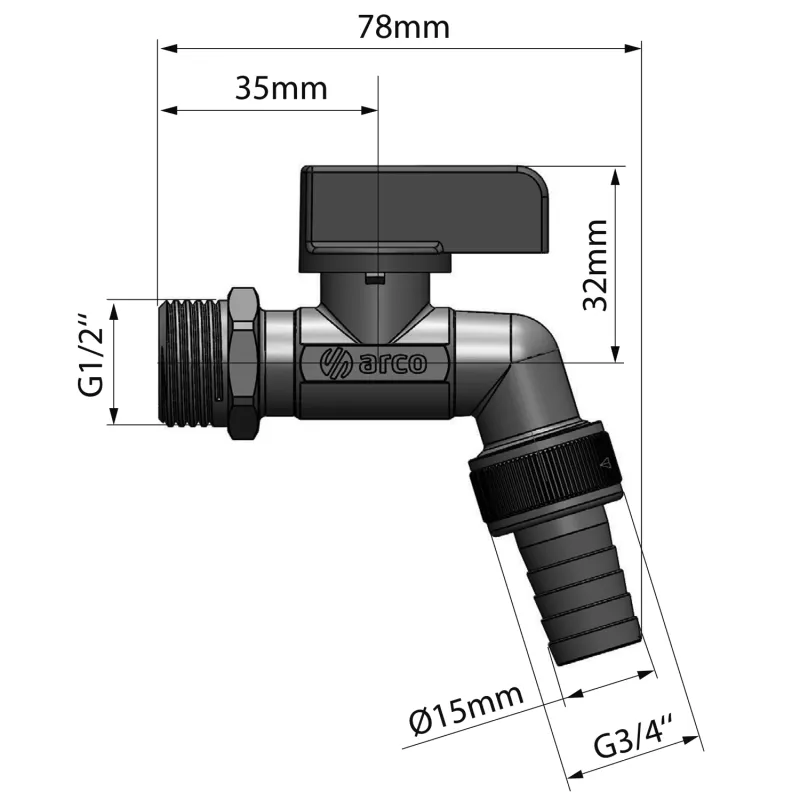 ARCO zahradní ventil Nano1/2"x3/4" D15, anticalc 1