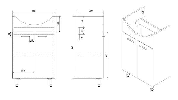 ZOJA umyvadlová skříňka 50,5x74x30cm, bílá (51055A)