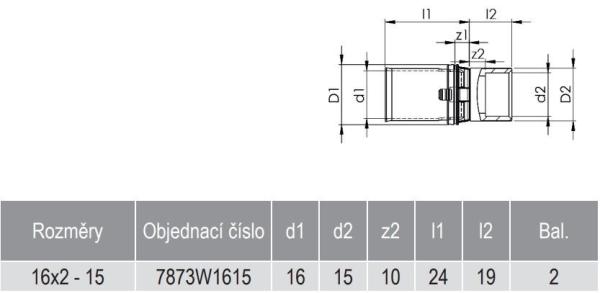 COMAP MULTISKIN 7873W přechod 16x2-15mm, přímý, pro pájené napojení CU, mosaz