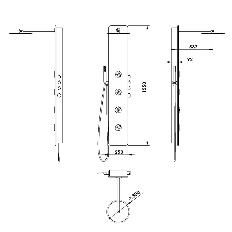 SPIRIT ROUND termostatický sprchový panel 250x1550mm, bílá 1