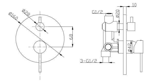AXAMITE podomítková sprchová baterie, 2 výstupy, otočný přepínač, chrom (AX43)