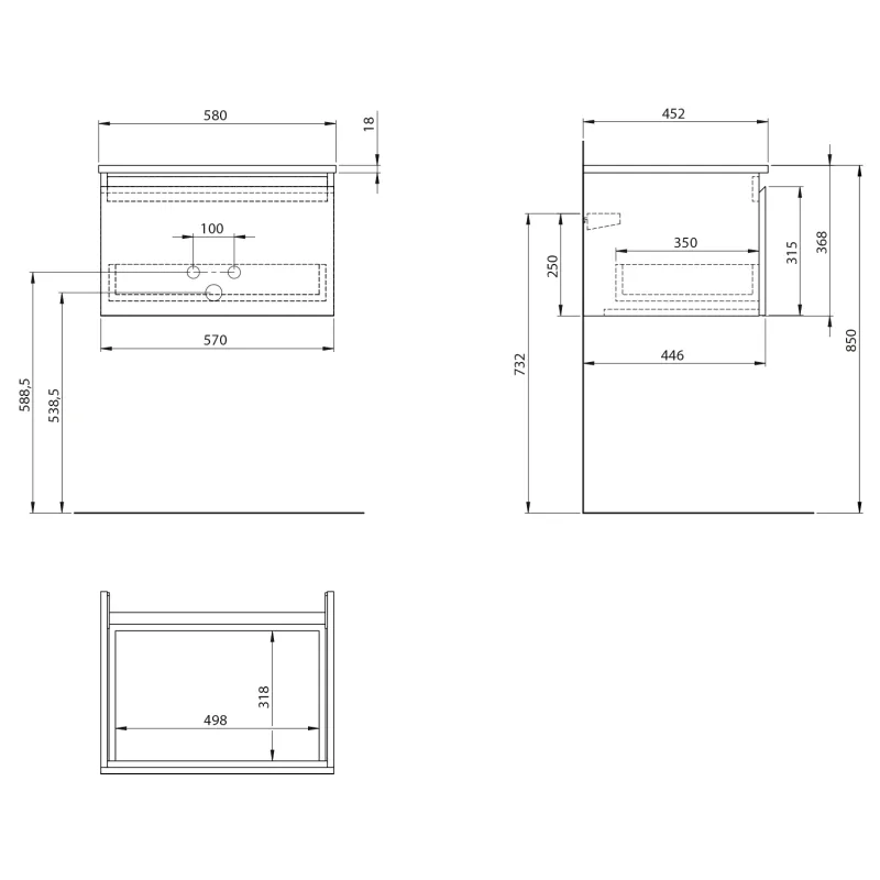 ALTAIR skříňka s deskou 58 cm, bílá/antracit břidlice