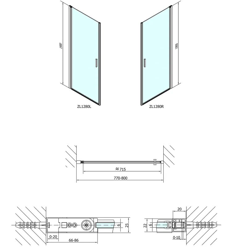 ZOOM LINE sprchové dveře 800mm, čiré sklo (ZL1280)