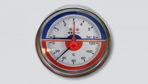 H-LINE termomanometr se zadním napojením G 1/4" a jímkou 1/2", 0-6 bar., 0-120°C