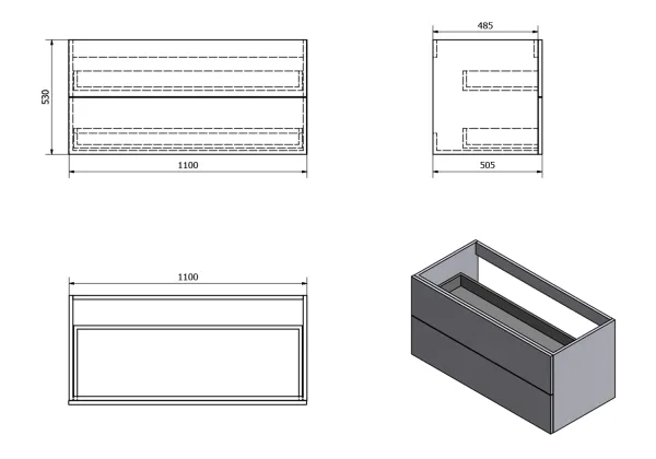 TREOS skříňka zásuvková 110x53x50,5cm, černá mat (TS115-3535)