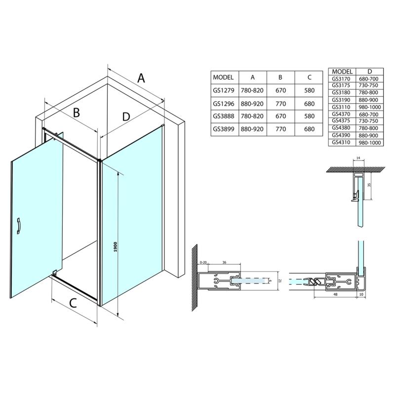 SIGMA SIMPLY sprchové dveře otočné, 900 mm, sklo Brick (GS3899)
