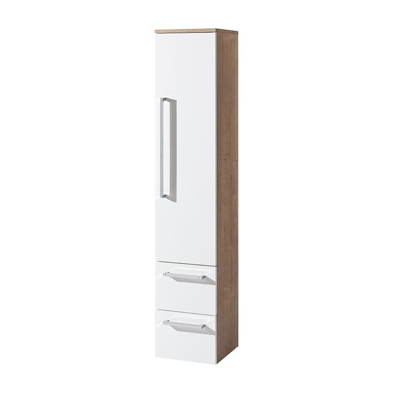 MEREO MP5051P Bino, koupelnová skříňka vysoká 163 cm, pravé otevírání, bílá, bílá/dub