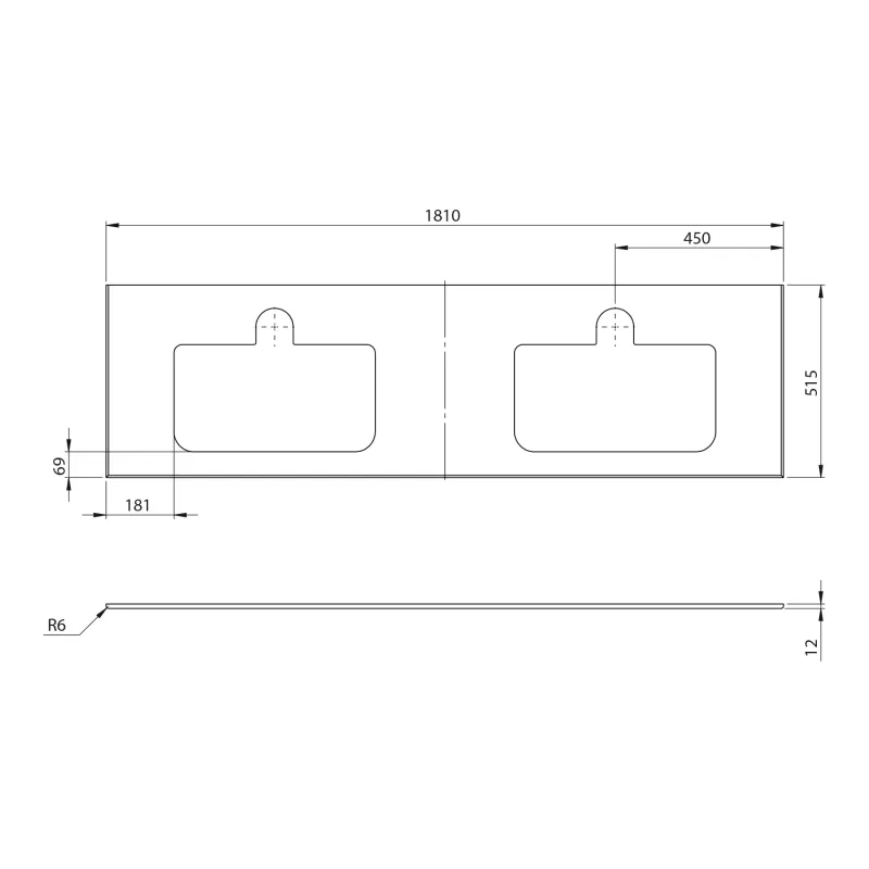 BRAHEA deska rockstone se 2 otvory 181x51,5cm (90+90cm), bílá mat 1