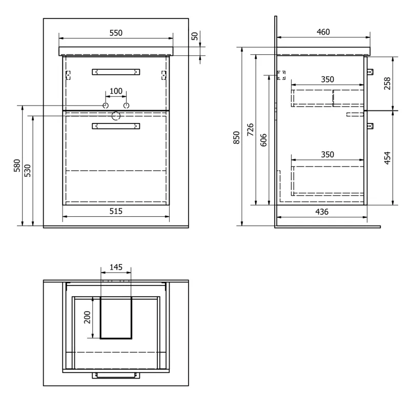 VEGA umyvadlová skříňka 51,5x72,6x43,6 cm, 2xzásuvka, bílá (VG053)