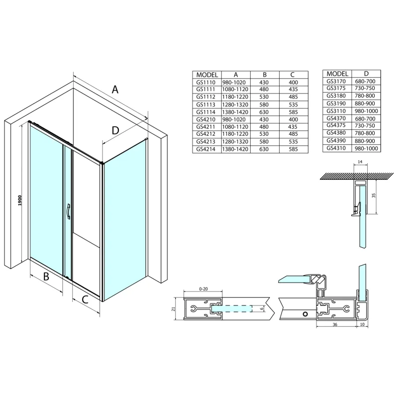 SIGMA SIMPLY sprchové dveře posuvné 1000 mm, čiré sklo (GS1110)