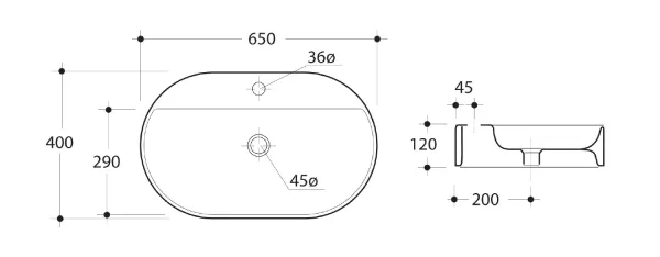 RING keramické umyvadlo 65x12x40cm, na desku (028501)