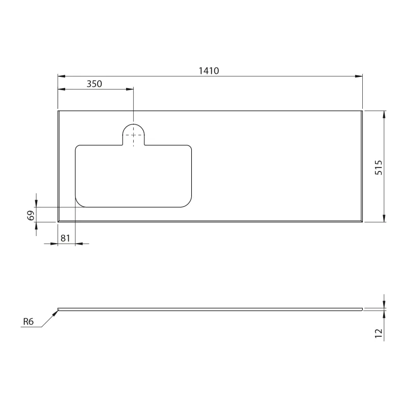 BRAHEA deska rockstone s otvorem 141x51,5cm (70+70cm), levá, bílá mat 1