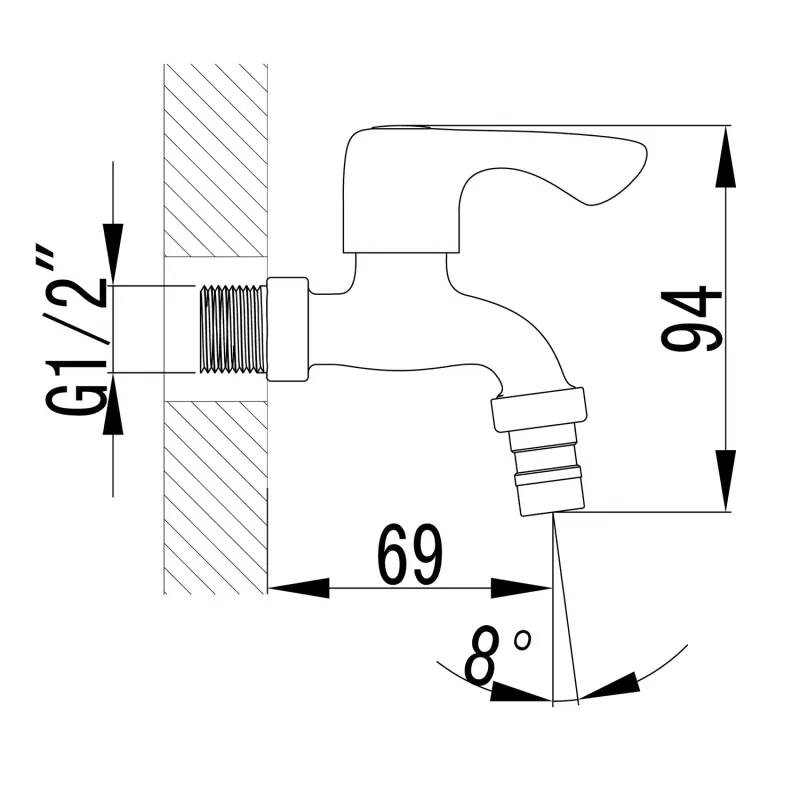 Nástěnný kulový ventil 1/2", krátký, chrom (ZY12033)