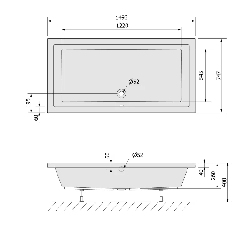 DEEP hluboká sprchová vanička s konstrukcí, obdélník 150x75x26cm, bílá (72386)