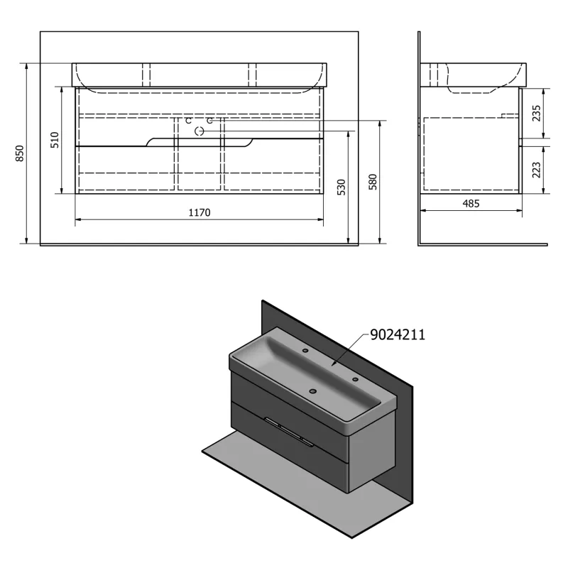MEDIENA umyvadlová skříňka 117x50,5x48,5cm, bílá mat/bílá mat (MD120)