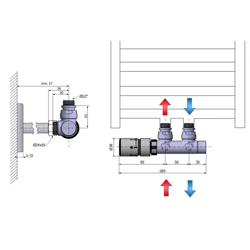 TWIN připojovací sada ventilů termostatická pro středové připojení, levá, chrom (CP3012S)