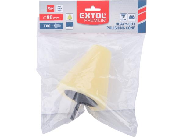 EXTOL PREMIUM 8804566 - kužel leštící pěnový, T80, žlutý, 80mm, stopka 6mm