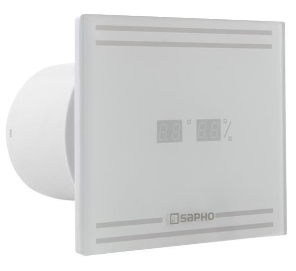 GLASS koupelnový ventilátor axiální s LED displejem, 8W, potrubí 100mm, bílá (GS103)