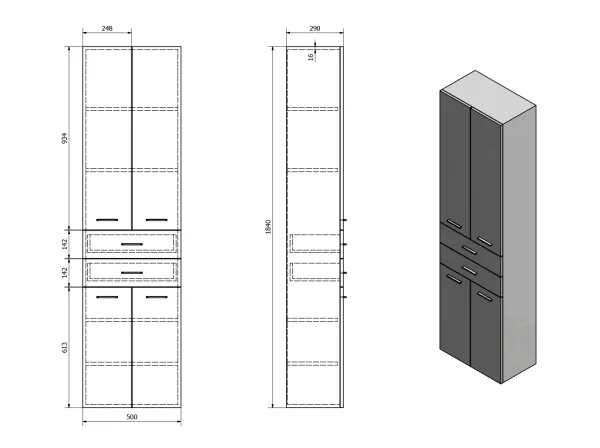 ZOJA/KERAMIA FRESH skříňka vysoká se zásuvkami 50x184x29cm, dub platin (51296)