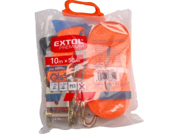 EXTOL PREMIUM 8861155 - pás upínací ráčnový s háky, 10m x 50mm, max. 4000kg