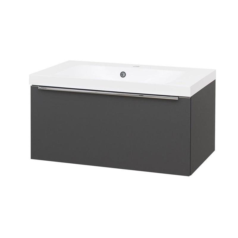 MEREO MP6484 Mailo, koupelnová skříňka s umyvadlem z litého mramoru 81 cm, bílá, dub, antracit