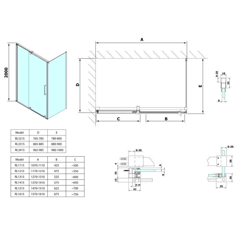 ROLLS LINE obdélníkový sprchový kout 1400x800 mm, L/P varianta, čiré sklo (RL1415RL3215) 1