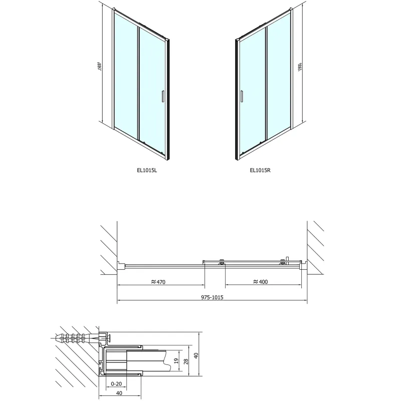 EASY LINE sprchové dveře 1000mm, čiré sklo (EL1015)