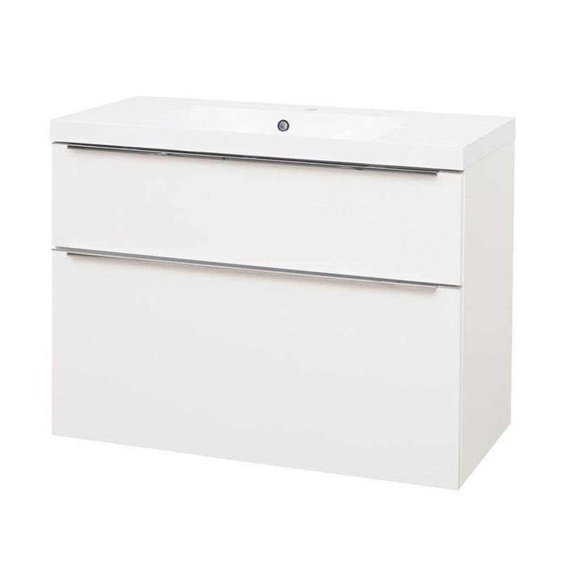 MEREO MP6485 Mailo, koupelnová skříňka s umyvadlem z litého mramoru 101 cm, bílá, dub, antracit