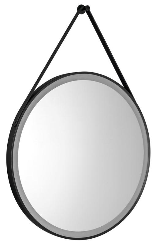 STAGO kulaté zrcadlo s LED osvětlením ø 60cm, kožený pásek, dotykový senzor, stmívatelné, černá mat