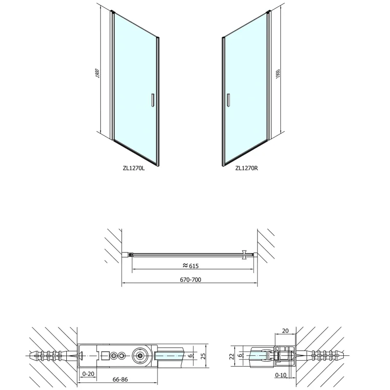 ZOOM LINE sprchové dveře 700mm, čiré sklo (ZL1270)