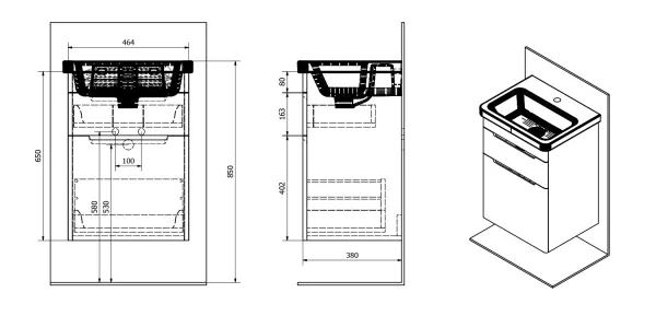 ELLA umyvadlová skříňka 46,5x65x38,5cm, 2x zásuvka, bílá (70052) (EL052-3030)