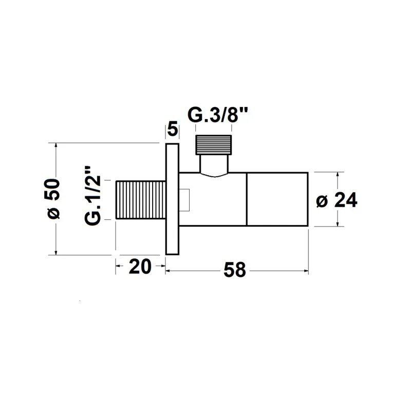 Rohový ventil s rozetou, kulatý, 1/2"x3/8", bílá mat