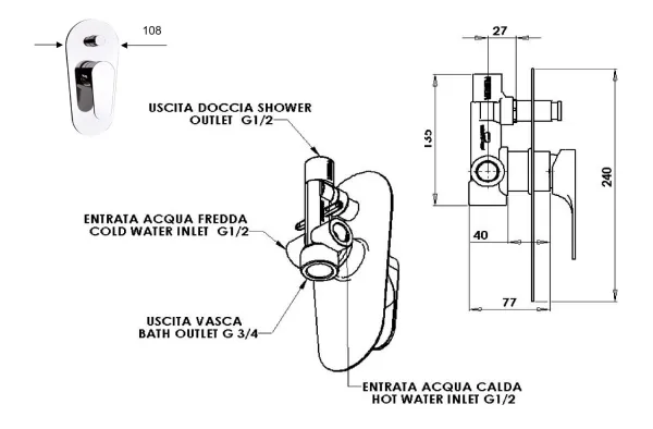 CORNELI podomítková sprchová baterie, 2 výstupy, chrom (CE42)