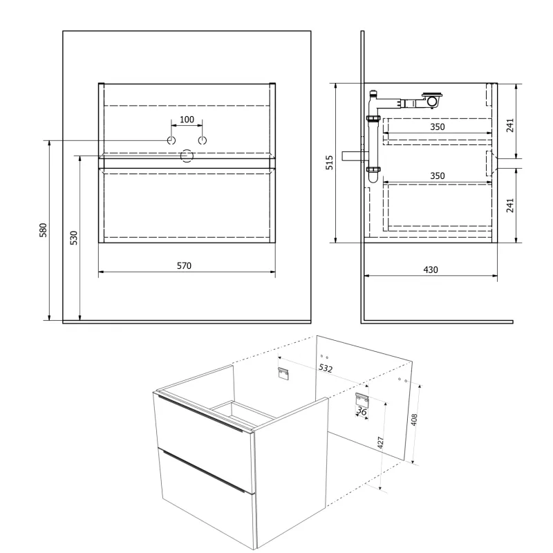 FILENA umyvadlová skříňka 57x51,5x43cm, bílá mat